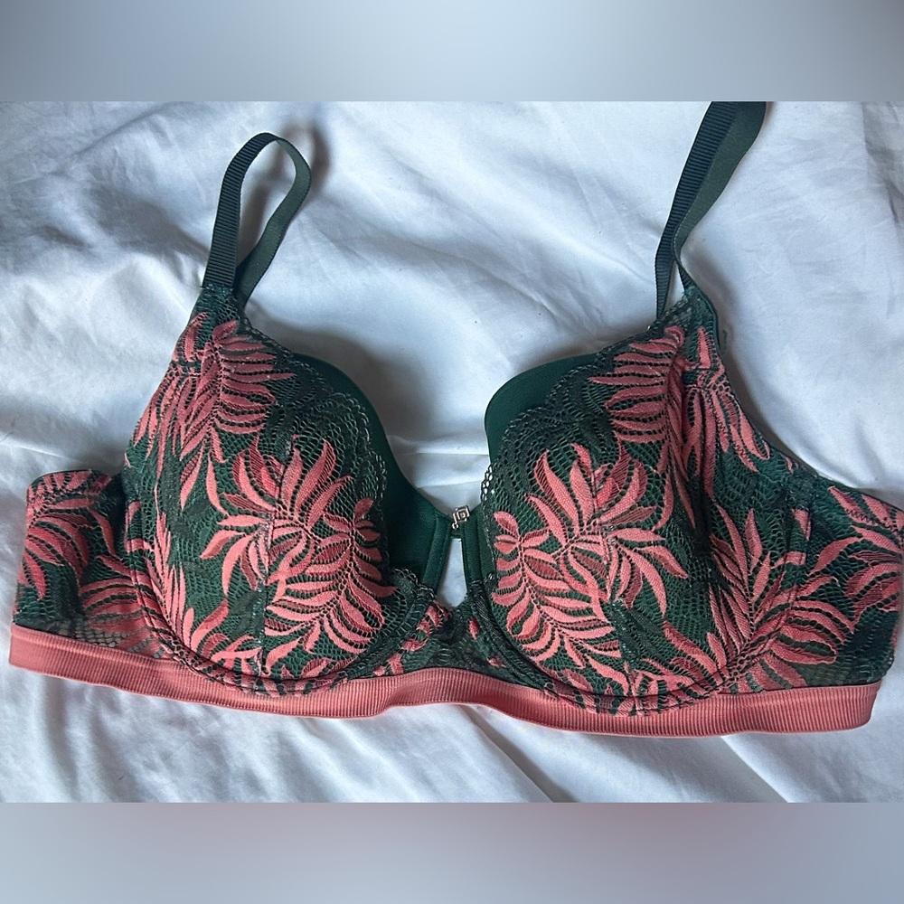 THIRDLOVE 32F Palm Lace Demi Bra Rainforest Coral Lace Rare